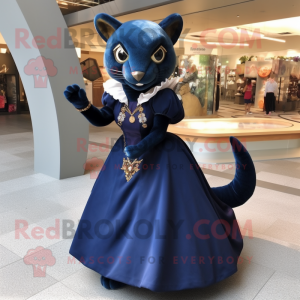 Navy Jaguarundi mascot costume character dressed with a Ball Gown and Bracelet watches