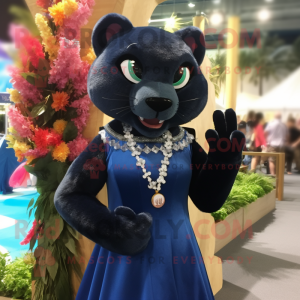 Navy Jaguarundi mascot costume character dressed with a Ball Gown and Bracelet watches