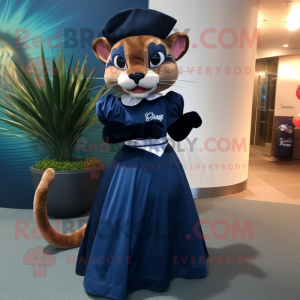Navy Jaguarundi mascot costume character dressed with a Ball Gown and Bracelet watches