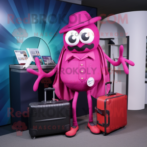 Magenta Spider mascot costume character dressed with a Coat and Briefcases
