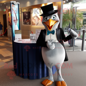 Gray Stilt Walker mascot costume character dressed with a Tuxedo and Bracelets