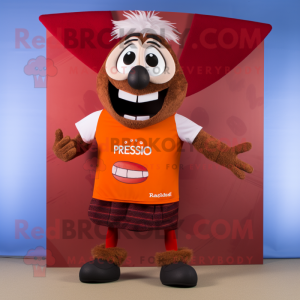 Rust Paella mascot costume character dressed with a Rugby Shirt and Shoe clips