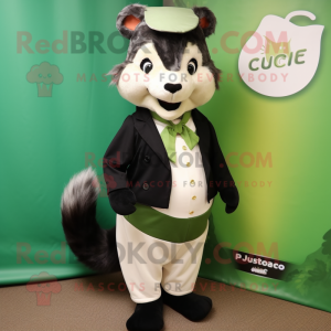 Olive Skunk mascot costume character dressed with a Empire Waist Dress and Pocket squares