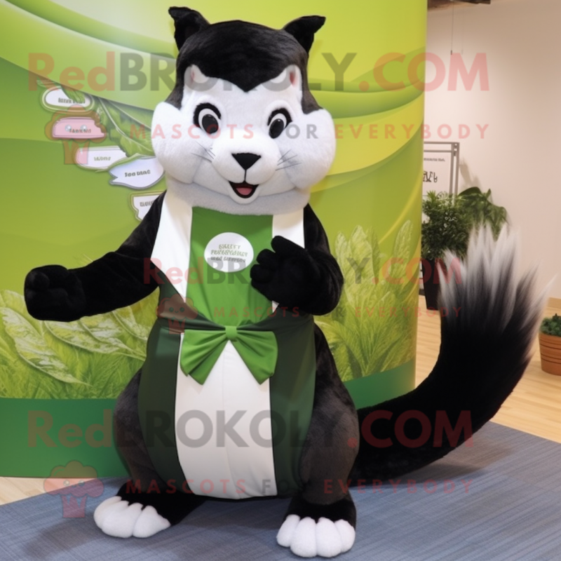 Olive Skunk mascot costume character dressed with a Empire Waist Dress and Pocket squares