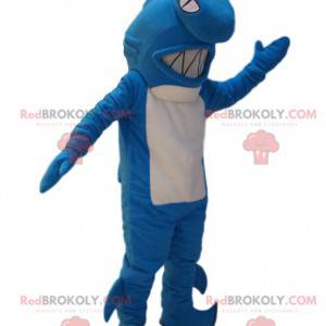 Mascotte de requin bleu et blanc très agressif. Costume de