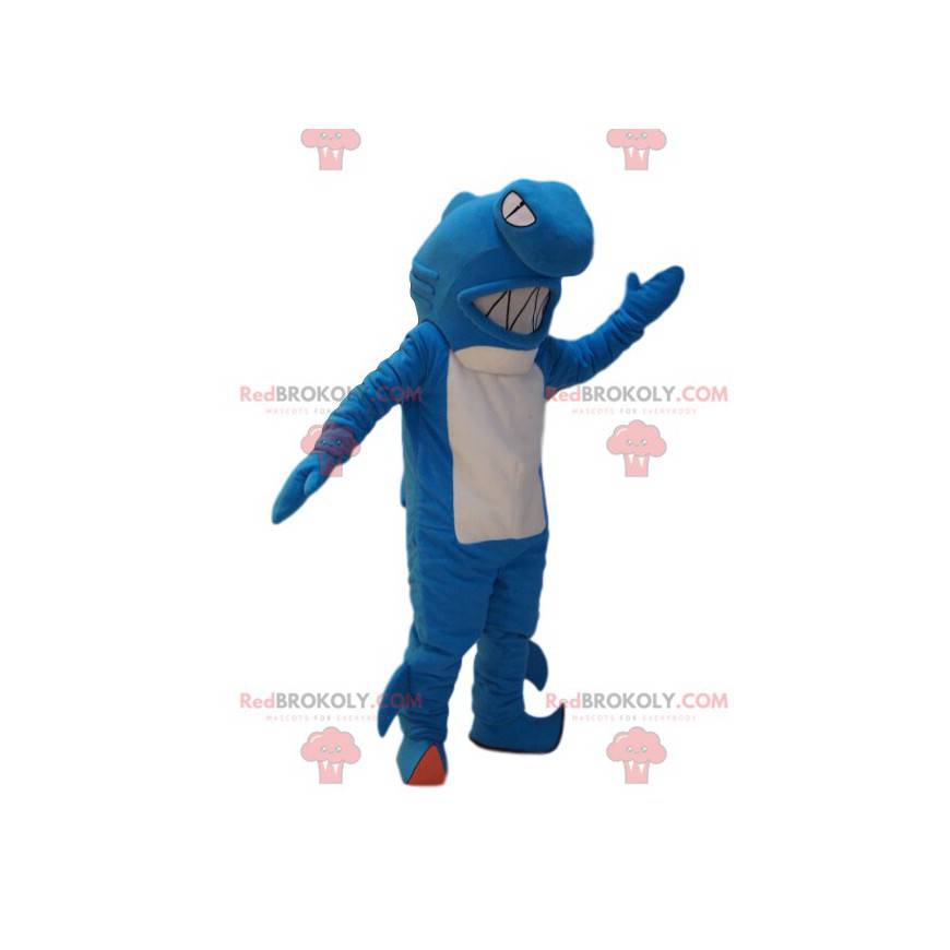 Very aggressive blue and white shark mascot. Shark costume -