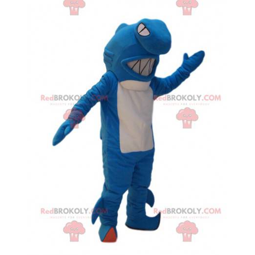 Mascotte de requin bleu et blanc très agressif. Costume de
