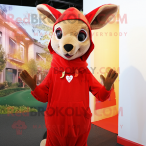 Red Kangaroo mascot costume character dressed with a Wrap Dress and Beanies