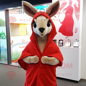 Red Kangaroo mascot costume character dressed with a Wrap Dress and Beanies