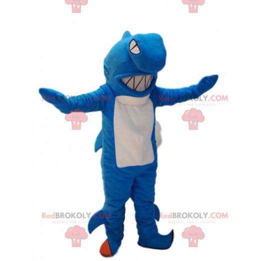 Mascotte squalo blu e bianco molto aggressivo. Costume da