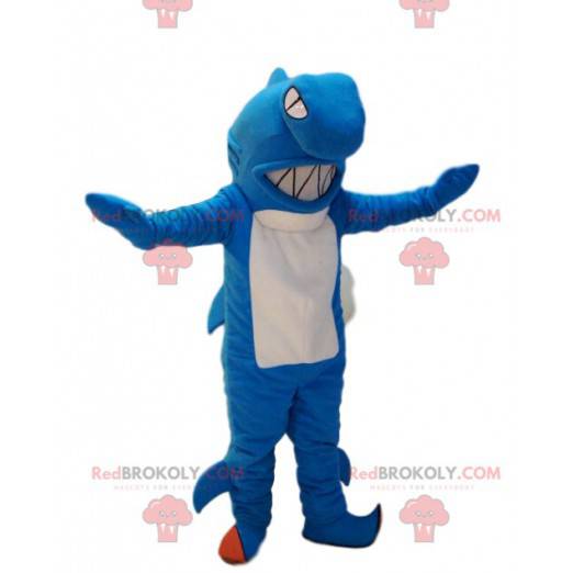 Very aggressive blue and white shark mascot. Shark costume -