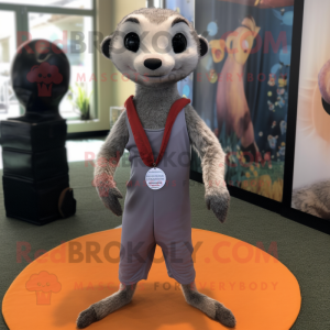 Silver Meerkat mascot costume character dressed with a Yoga Pants and Bow ties