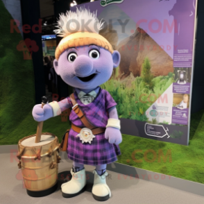 Lavender Bagpipe mascot costume character dressed with a Cargo Shorts and Keychains