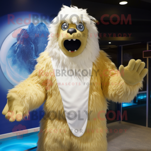 Gold Yeti mascot costume character dressed with a One-Piece Swimsuit and Scarf clips
