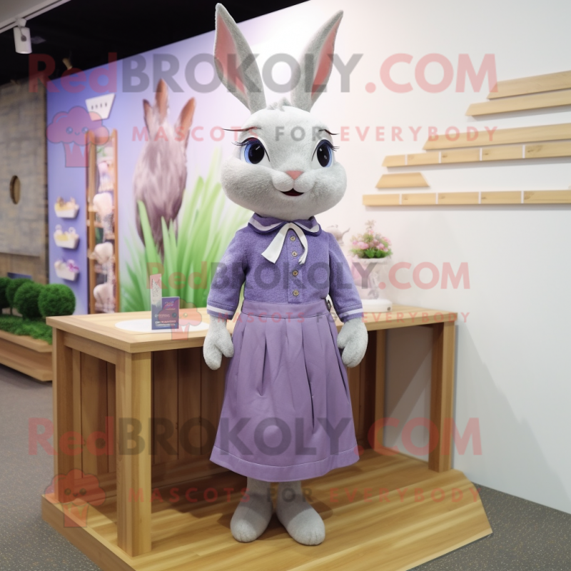 Lavender Rabbit mascot costume character dressed with a Blouse and Hairpins