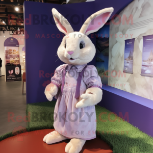 Lavender Rabbit mascot costume character dressed with a Blouse and Hairpins