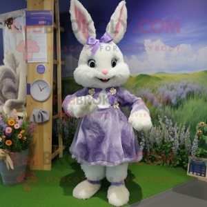 Lavender Rabbit mascot costume character dressed with a Blouse and Hairpins