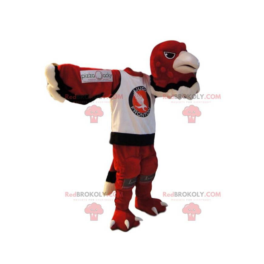 Mascot red eagle in a sports jersey. Red eagle costume -