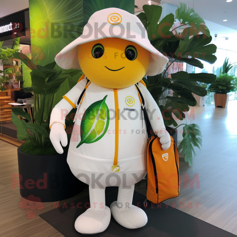 White Grapefruit mascot costume character dressed with a Playsuit and Backpacks White Grapefruit mascot costume character dressed with a Playsuit and Backpacks