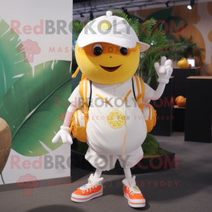 White Grapefruit mascot costume character dressed with a Playsuit and Backpacks