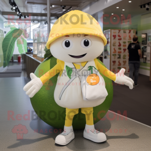 White Grapefruit mascot costume character dressed with a Playsuit and Backpacks