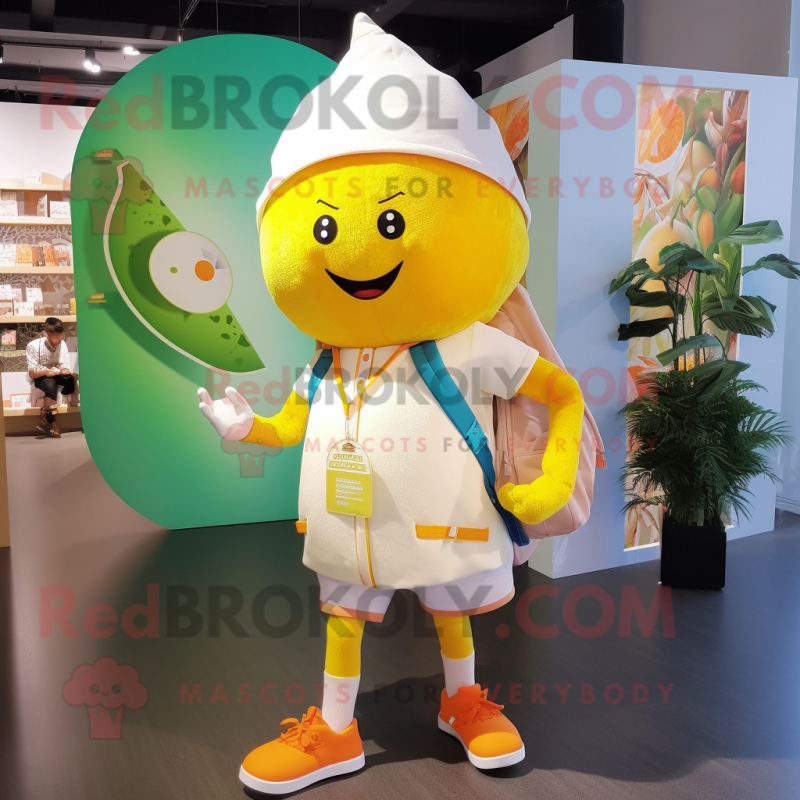 White Grapefruit mascot costume character dressed with a Playsuit and Backpacks White Grapefruit mascot costume character dressed with a Playsuit and Backpacks