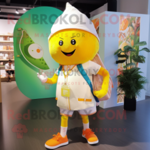 White Grapefruit mascot costume character dressed with a Playsuit and Backpacks