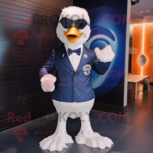 Navy Swans mascot costume character dressed with a Suit Jacket and Sunglasses