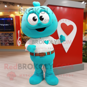 Turquoise Love Letter mascot costume character dressed with a Button-Up Shirt and Belts