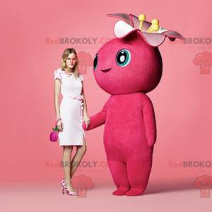 Mascotte de bonhomme rose géant et fleuri - Redbrokoly.com