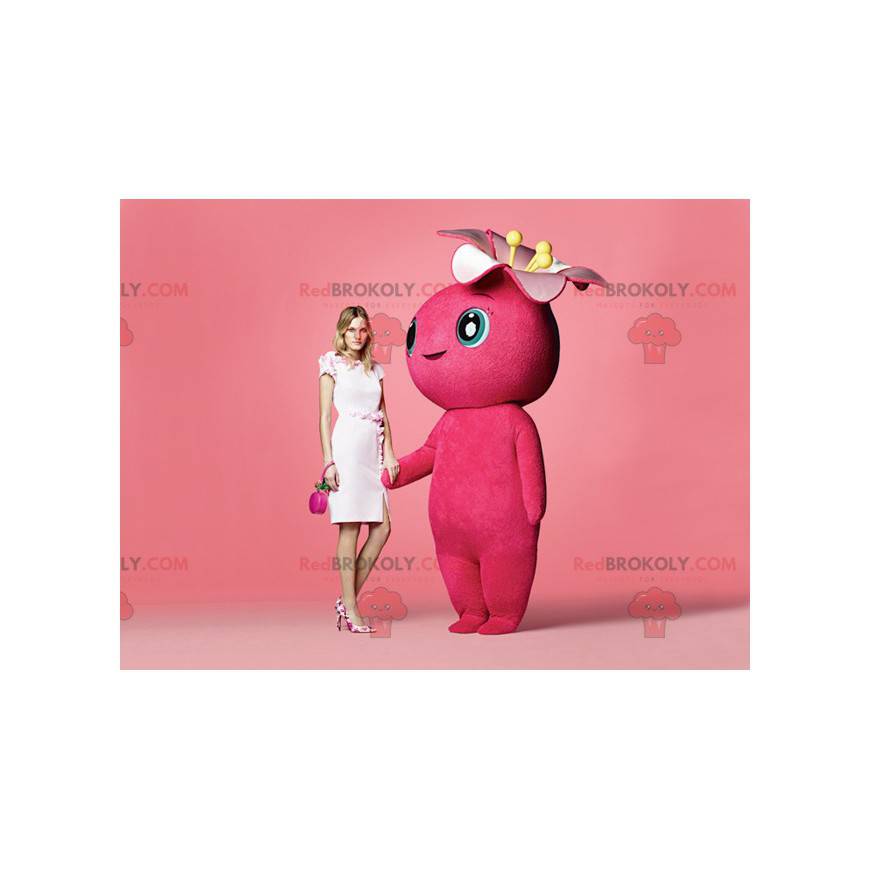 Mascotte de bonhomme rose géant et fleuri - Redbrokoly.com