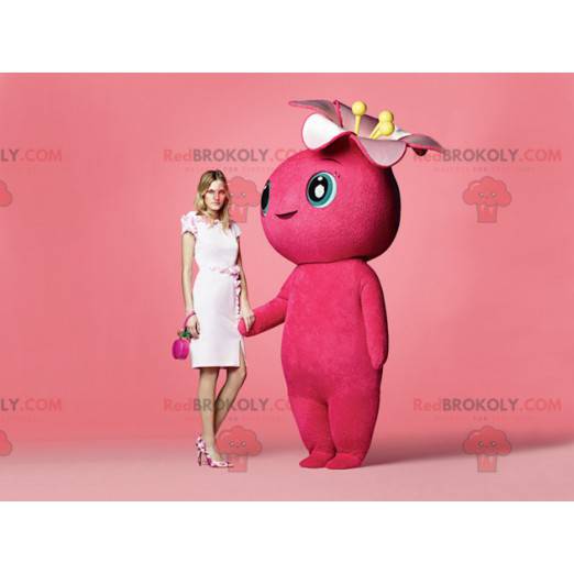 Giant and flowery pink snowman mascot - Redbrokoly.com