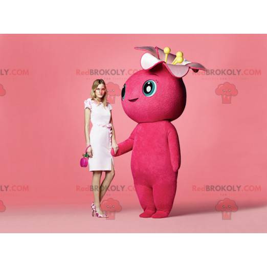 Giant and flowery pink snowman mascot - Redbrokoly.com