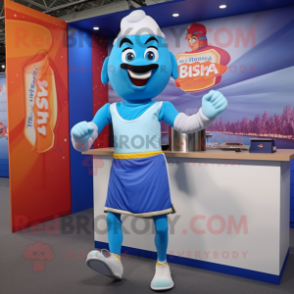 Sky Blue Tikka Masala mascot costume character dressed with a Running Shorts and Belts