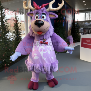 Lavender Reindeer mascot costume character dressed with a Skirt and Scarf clips