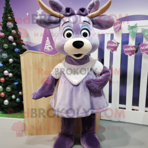 Lavender Reindeer mascot costume character dressed with a Skirt and Scarf clips