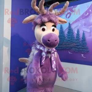 Lavender Reindeer mascot costume character dressed with a Skirt and Scarf clips