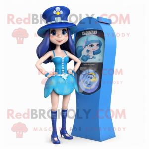 Blue Hourglass mascot costume character dressed with a Bikini and Berets