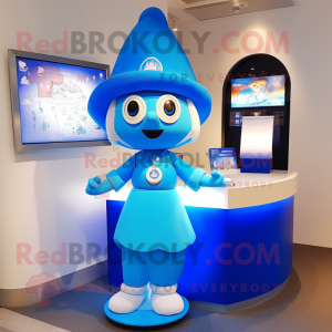 Blue Hourglass mascot costume character dressed with a Bikini and Berets
