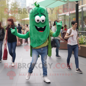 Forest Green Shakshuka mascot costume character dressed with a Boyfriend Jeans and Necklaces
