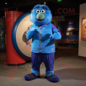 Blue Kiwi mascot costume character dressed with a Turtleneck and Rings