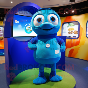 Blue Kiwi mascot costume character dressed with a Turtleneck and Rings