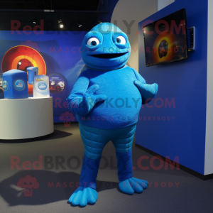 Blue Kiwi mascot costume character dressed with a Turtleneck and Rings