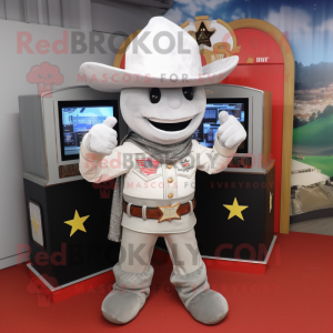 Silver Cowboy mascot costume character dressed with a Shorts and Mittens