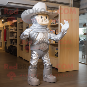 Silver Cowboy mascot costume character dressed with a Shorts and Mittens