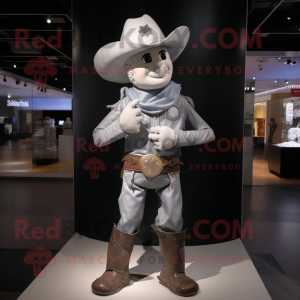 Silver Cowboy mascot costume character dressed with a Shorts and Mittens