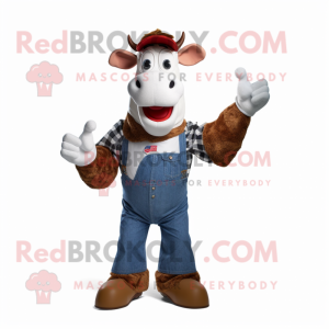 Rust Holstein Cow mascot costume character dressed with a Flare Jeans and Mittens