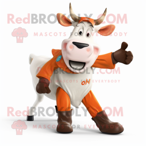 Rust Holstein Cow mascot costume character dressed with a Flare Jeans and Mittens