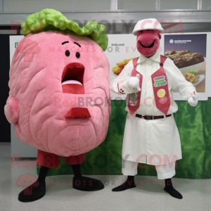 Pink Corned Beef And Cabbage mascot costume character dressed with a Poplin Shirt and Lapel pins