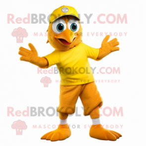 Rust Canary mascot costume character dressed with a Capri Pants and Bracelets